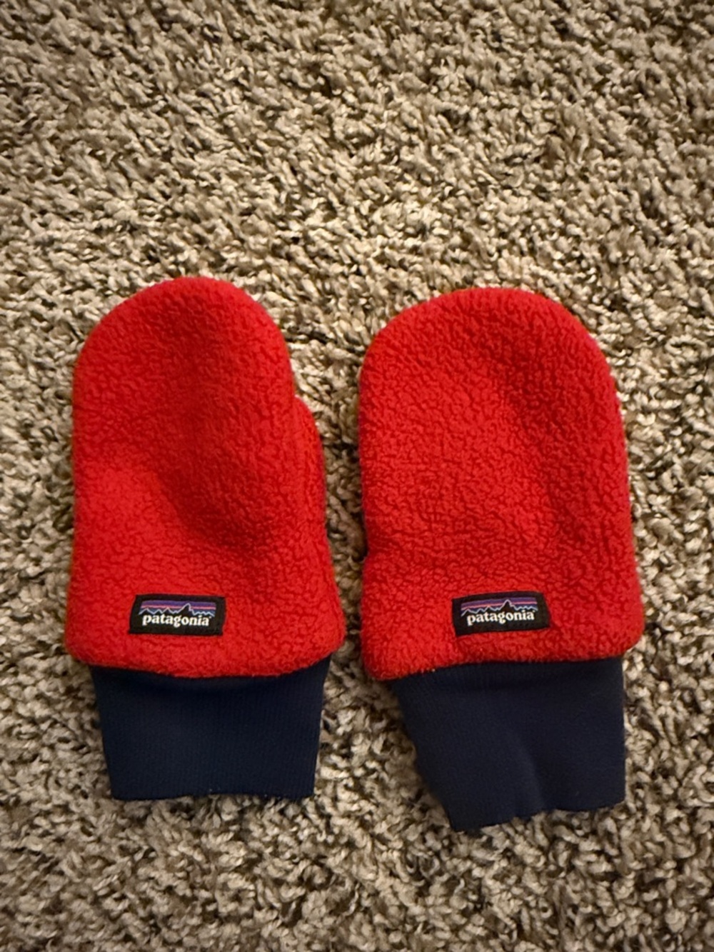 Patagonia Kids Bright Red Fleece Pita Pocket Mittens with Navy Cuffs